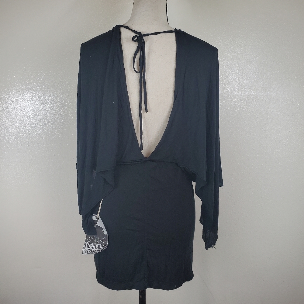 (NEW) Young Fabulous and Broke Black Long Sleeve Mini Hara Dress Y2K Size Small